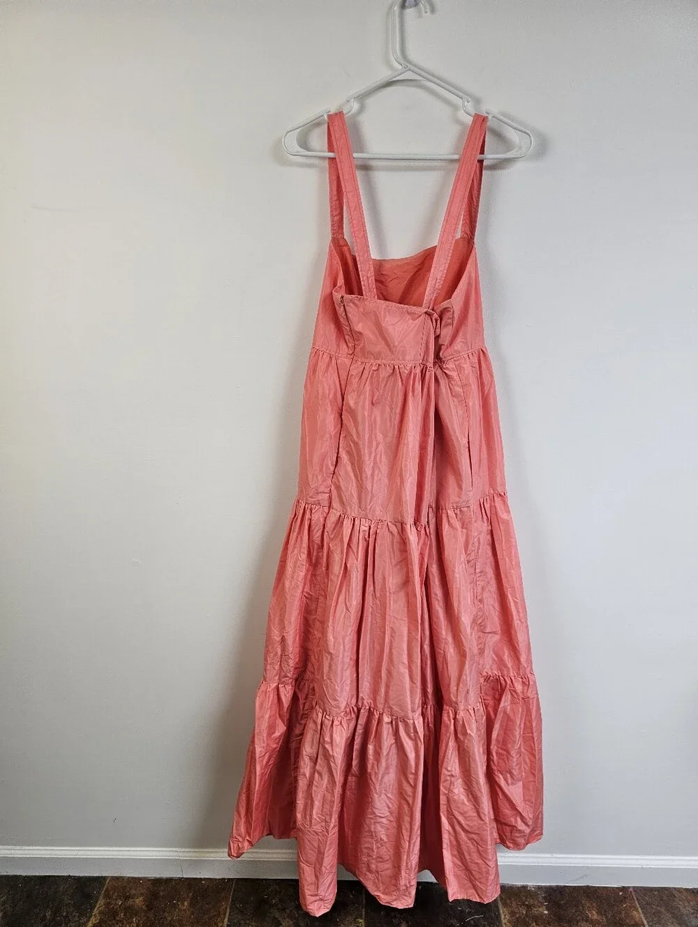 J. Crew Tiered Taffeta Maxi Coral Pink Criss Cross Back Dress